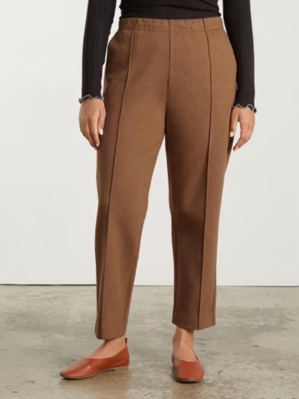 Everlane The Dream Pant in Heathered Auburn Tan Brown Front Seam Pull On